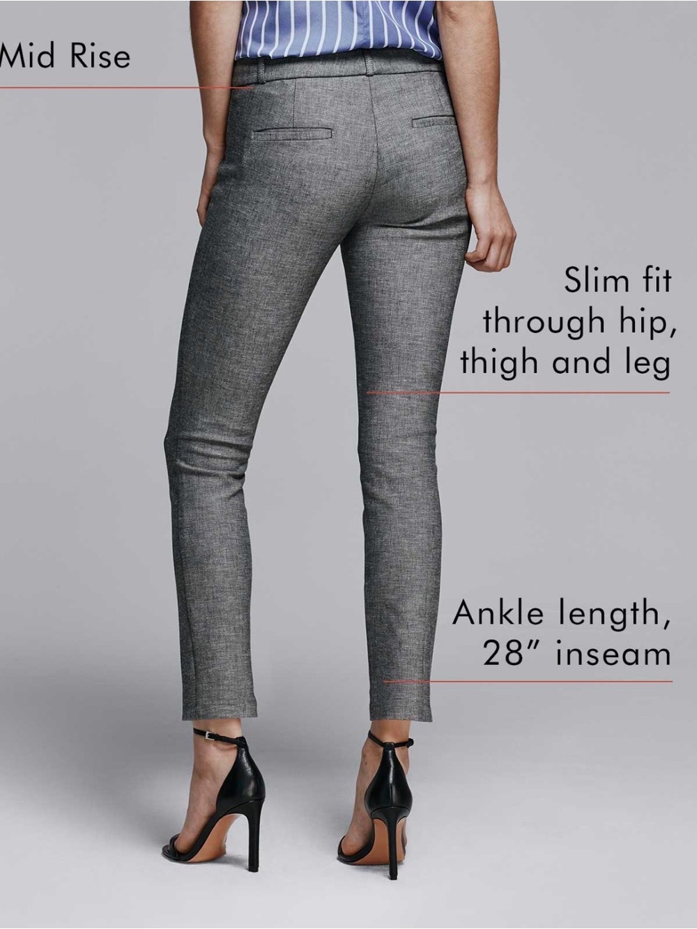 Banana Republic Sloan Gray Slim Fit Ankle Trousers Dress Pants Size 6 - Picture 5 of 6